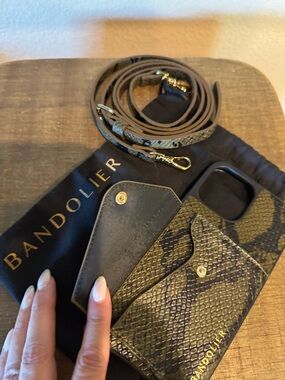 Bandolier Olive Snake-Print Leather Phone Crossbody with Card Slot